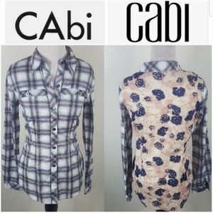 CAbi NWOT Plaid Flannel Floral Button Up Shirt Top